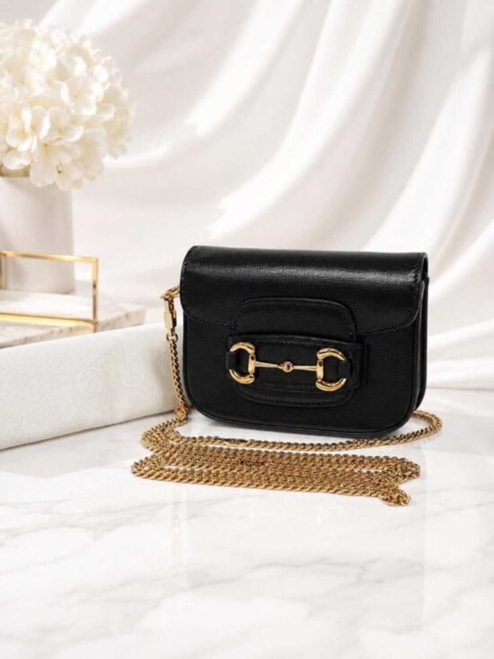 Authentic Gucci Horsebit 1955 Mini Chain Crossbody Black Leather